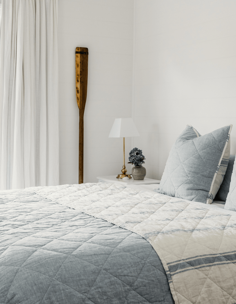 Quilted Euro Sham - French Blue Linen - Salt Living