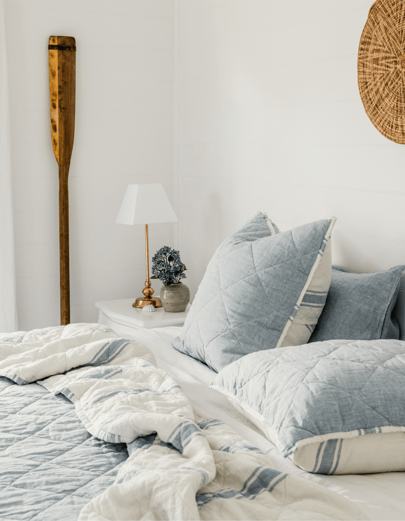 Quilted Euro Sham - French Blue Linen - Salt Living
