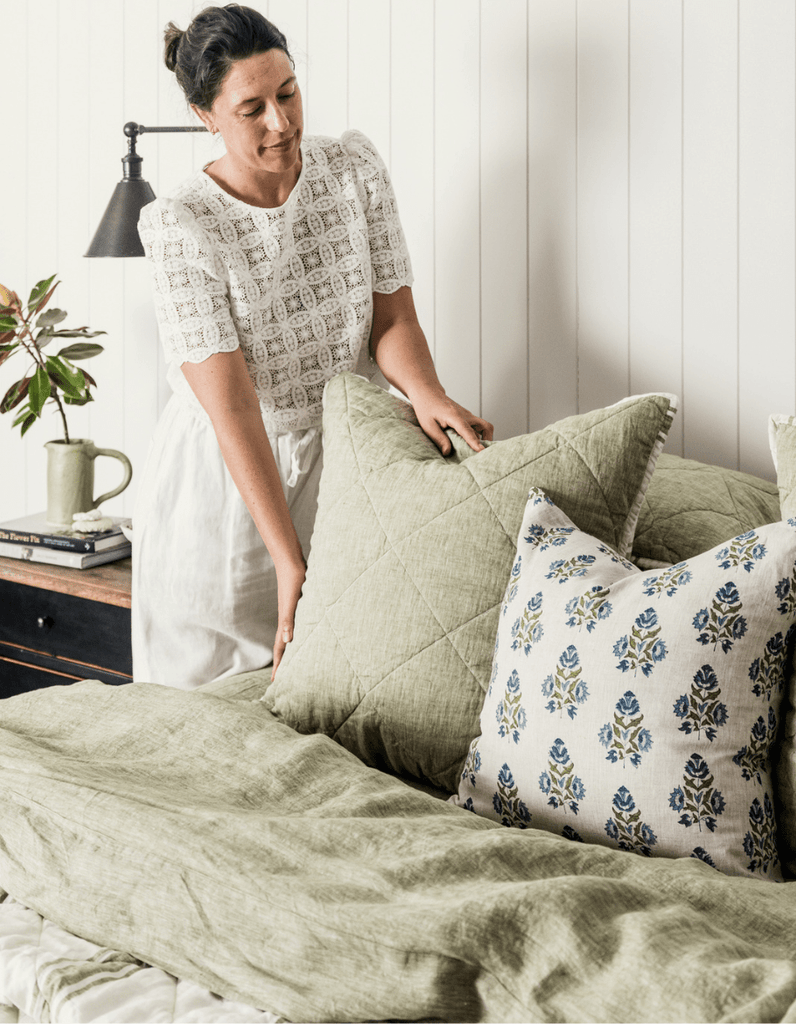 Quilted Euro Sham - Kelp Linen - Salt Living