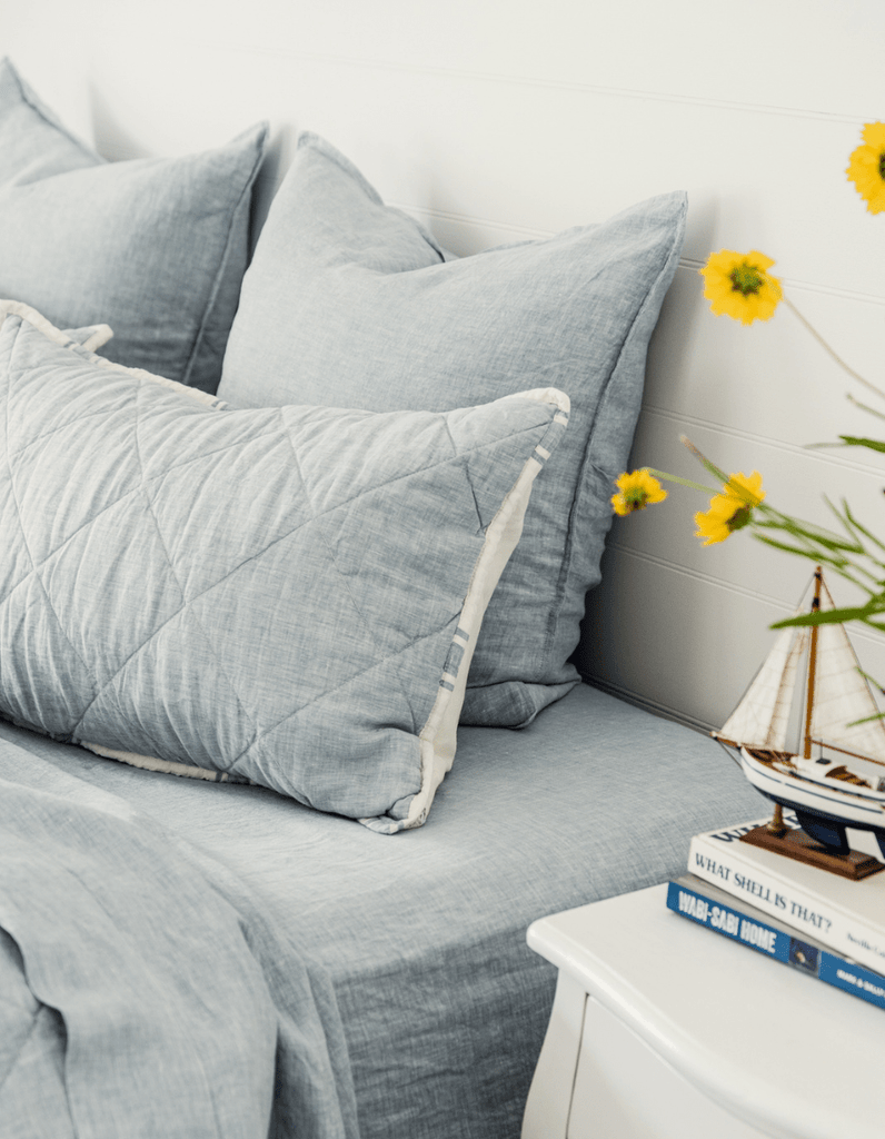 Quilted Pillow Sham - French Blue Linen - Salt Living