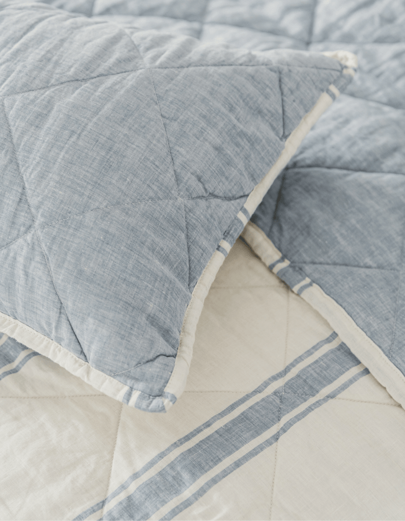 Quilted Pillow Sham - French Blue Linen - Salt Living
