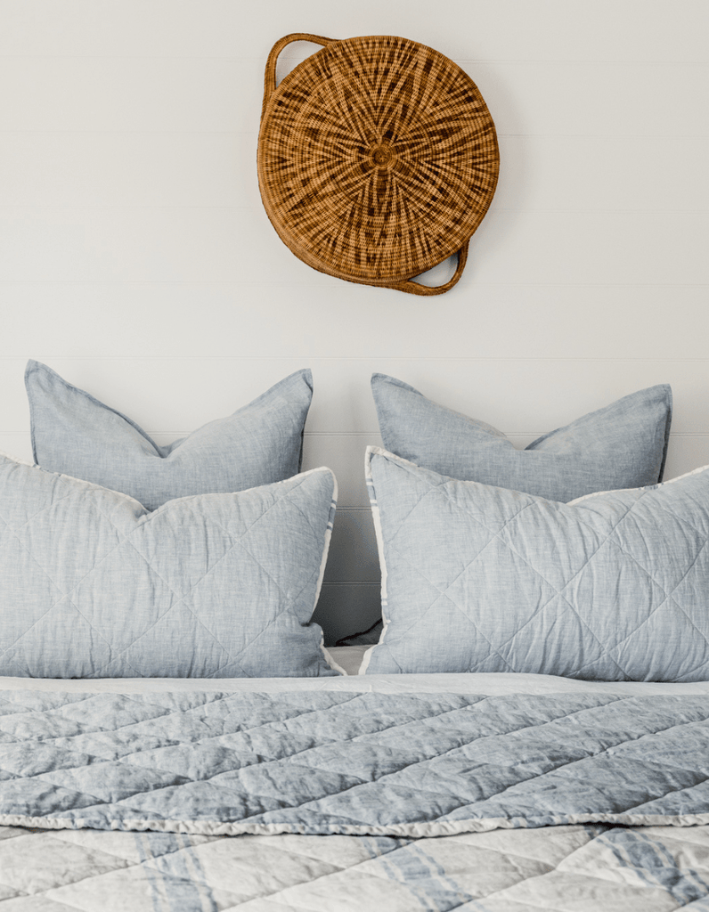Quilted Pillow Sham - French Blue Linen - Salt Living