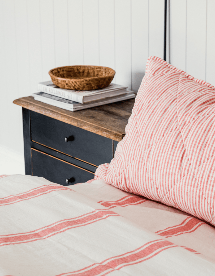 Quilted Pillow Sham Red Coral Stripe – Linen Bedding – Salt Living
