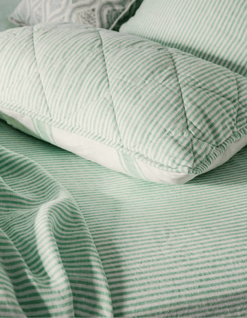 Quilted Pillow Sham - Sea Green Stripe Linen - Salt Living