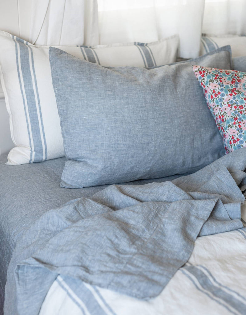  Linen Flat Sheet in French Blue - Single to Super King