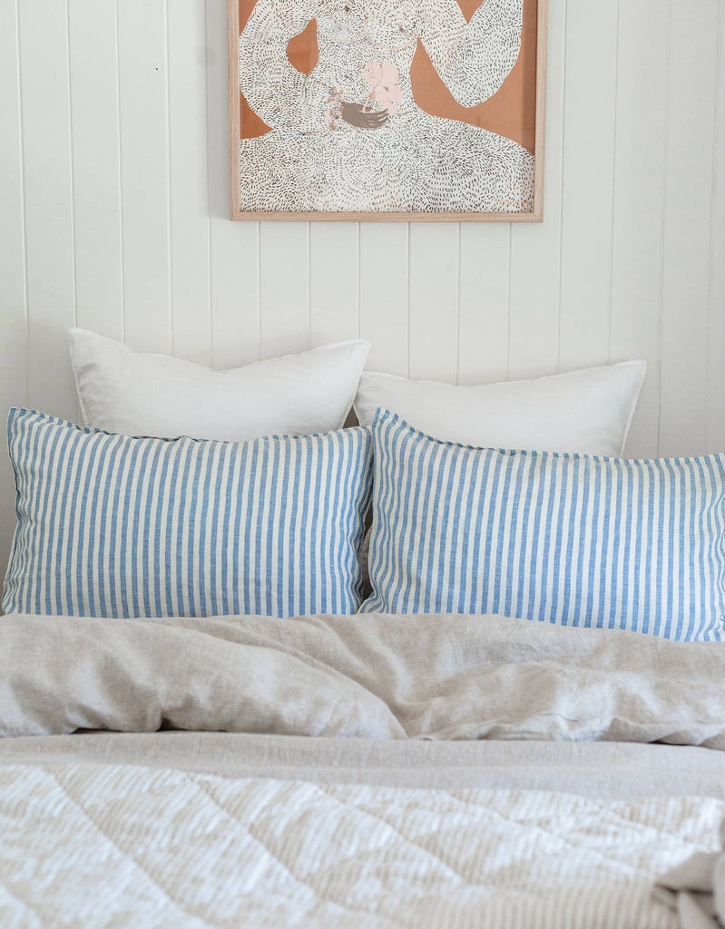 Pillowcases in Blue Stripe - French Flax Linen Bedding