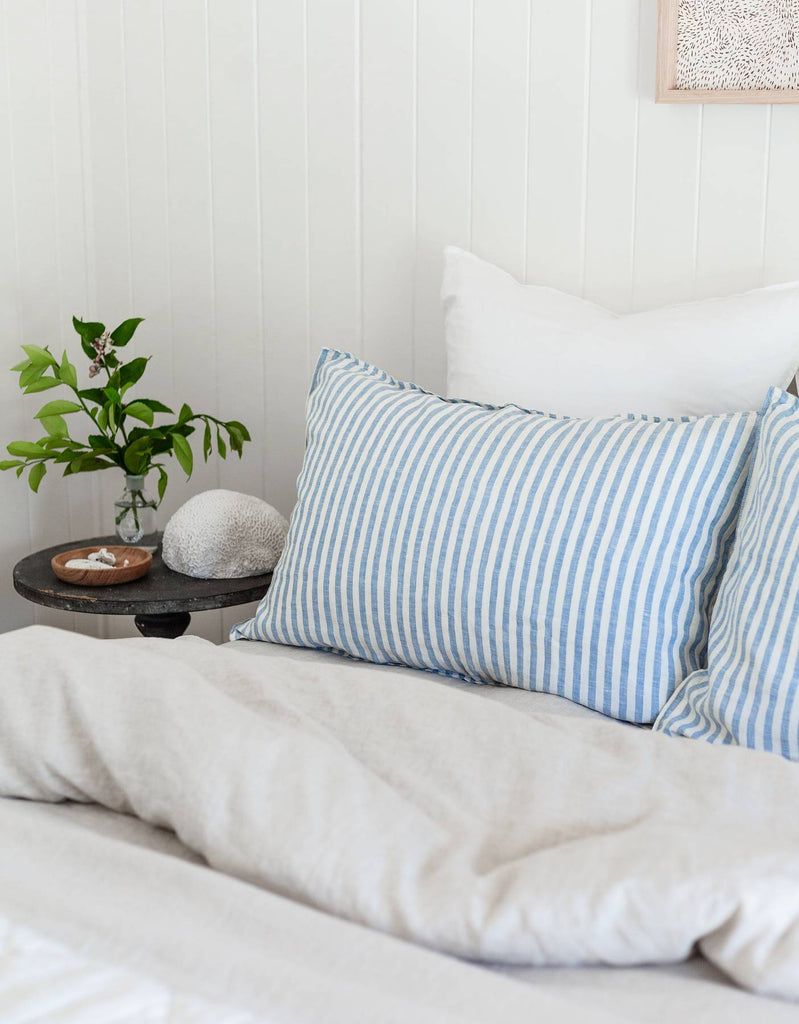 Pillowcases in Blue Stripe - French Flax Linen Bedding