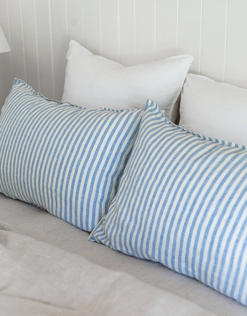 Pillowcases in Blue Stripe - French Flax Linen Bedding