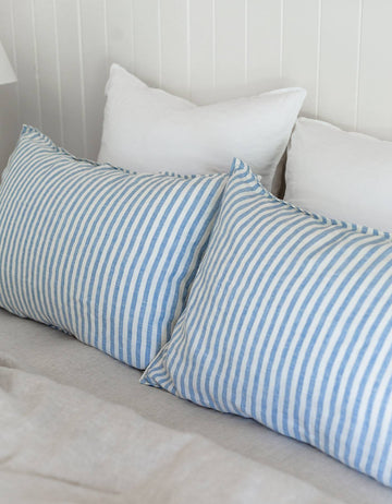 Pillowcases in Blue Stripe - French Flax Linen Bedding