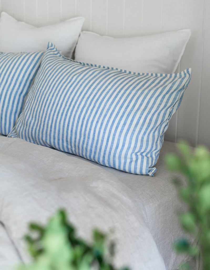 Pillowcases in Blue Stripe - French Flax Linen Bedding