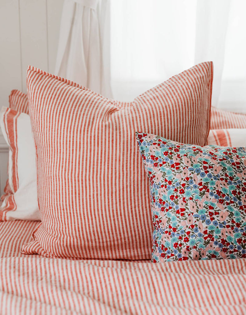 Euro Pillowcase Set - Red Coral Thin Stripe – Linen Bedding