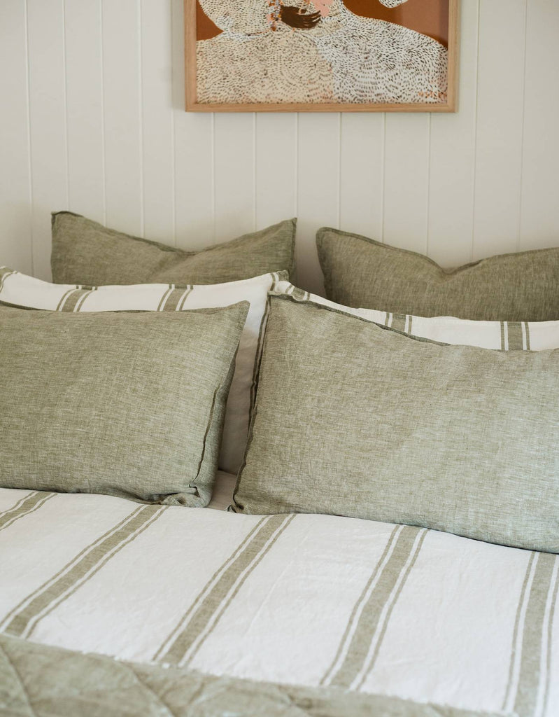 Duvet Cover Set in Kelp Ticking Stripe - Linen Bedding