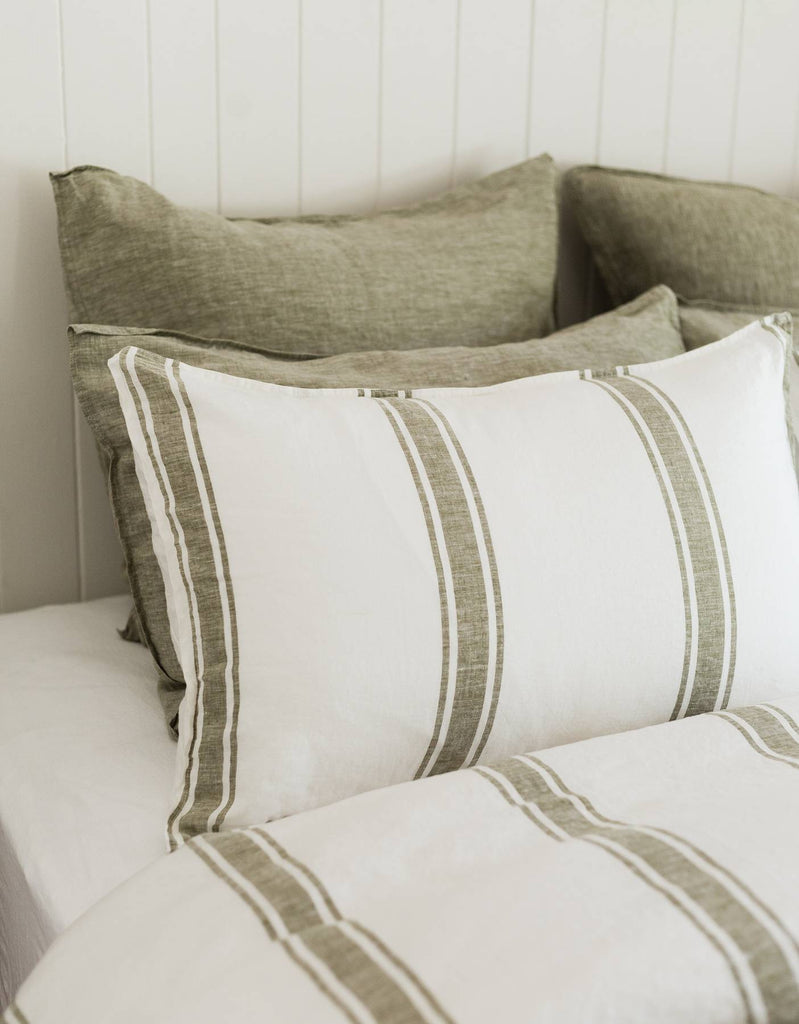 Duvet Cover Set in Kelp Ticking Stripe - Linen Bedding