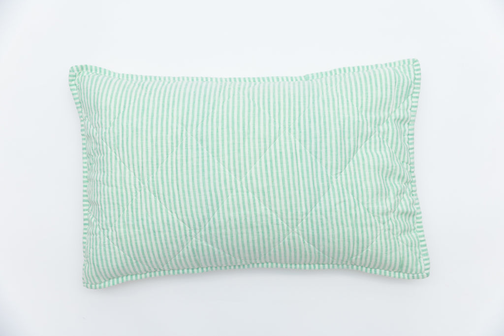 Quilted Pillow Sham - Sea Green Stripe - Linen Bedding