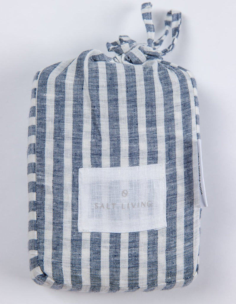 Indigo Stripe Linen Fitted Cot Sheet from Salt Living 