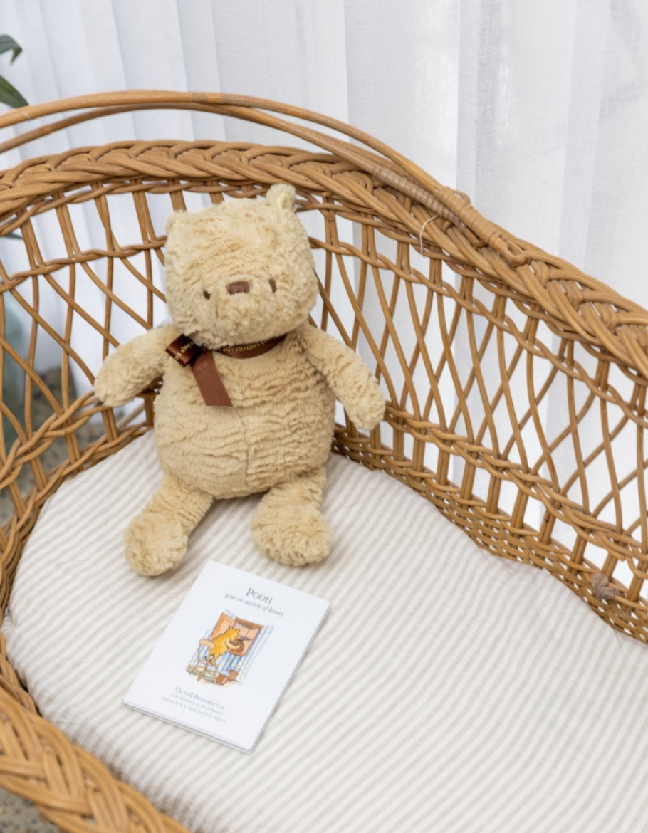 Natural Stripe Linen Bassinet Fitted Sheet for Babies