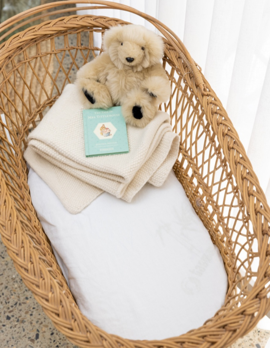 White Linen Bassinet Fitted Sheet for Babies