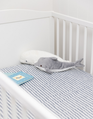 Indigo Stripe Linen Fitted Cot Sheet from Salt Living 