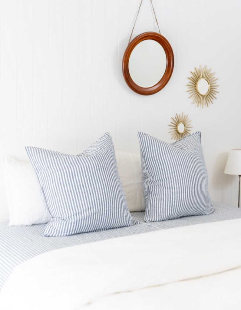  100% Linen European Pillowcase in Indigo Stripe by Salt Living | Welcome home.