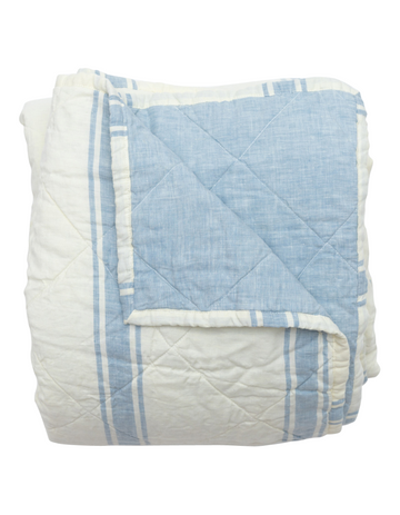  Linen Cot Quilt - French Blue Yarn Dyed Ticking Stripe