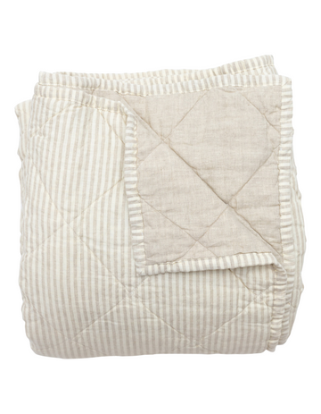  Reversible Linen Cot Quilt - Natural Yarn Dyed Stripe