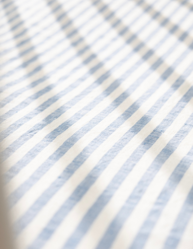 Blue Stripe Linen Bassinet Sheet