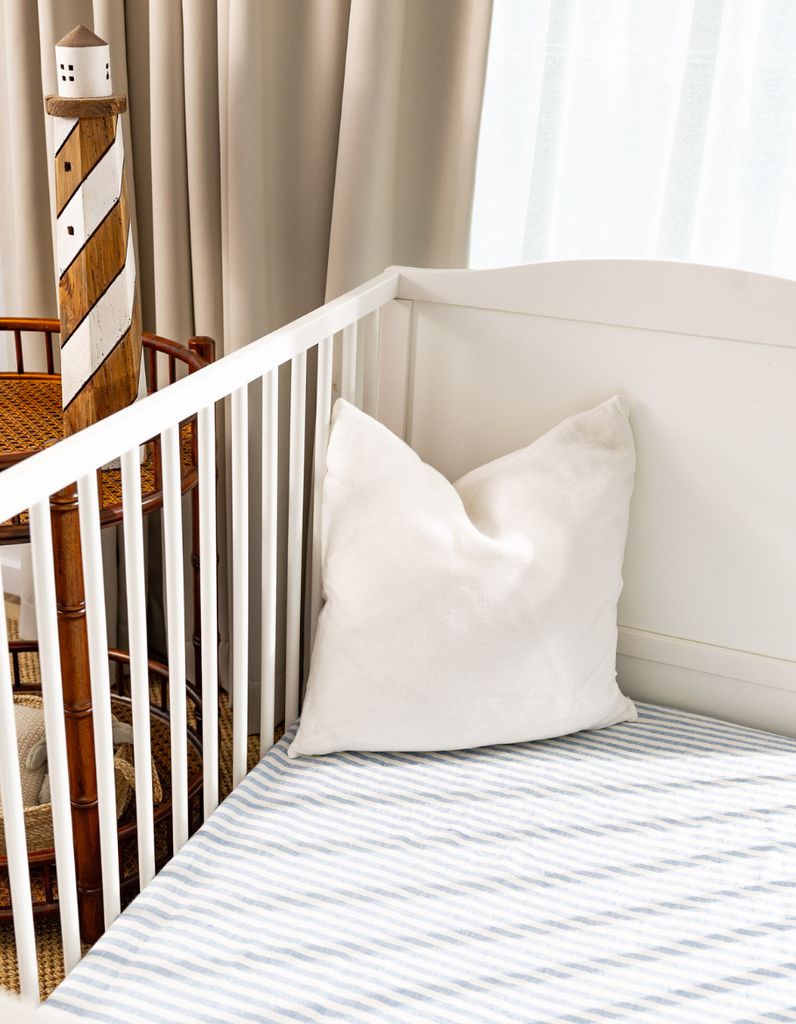 Blue Stripe Linen Cot Sheet by Salt Living