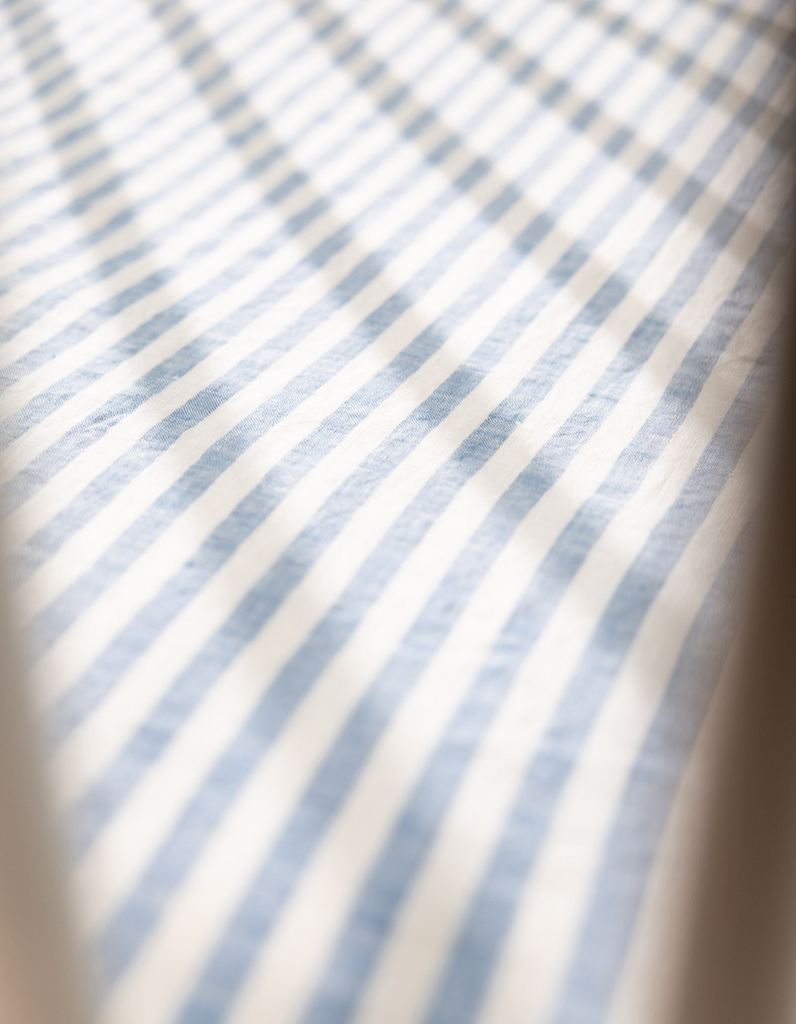 Blue Stripe Linen Cot Sheet by Salt Living