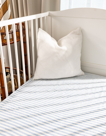 Blue Stripe Linen Cot Sheet by Salt Living