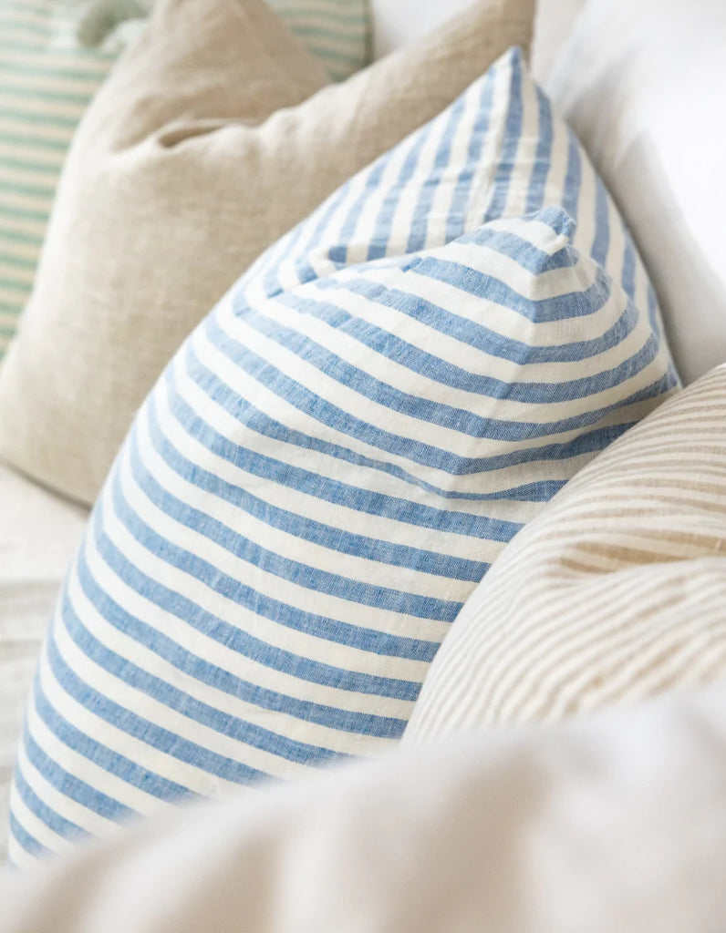 Blue Stripe Linen Cushion Cover 50cm | 100% French Flax Linen