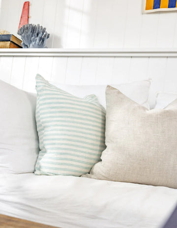 Seafoam Stripe Linen Cushion Cover 50cm | 100% French Flax Linen