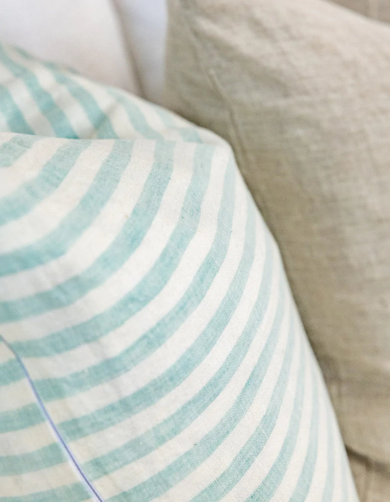 Seafoam Stripe Linen Cushion Cover 50cm | 100% French Flax Linen