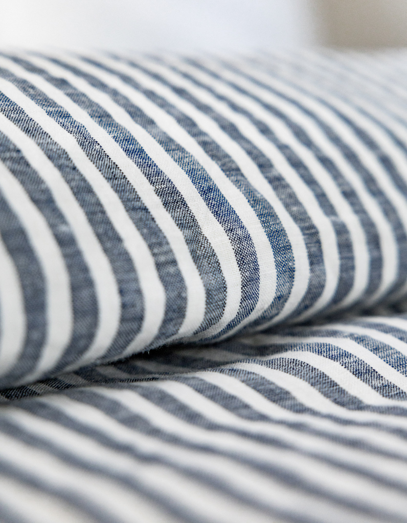 100% Linen Duvet Cover Set in Indigo Stripe Linen