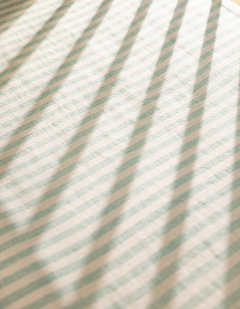 Seafoam Green Stripe Linen Cot Sheet by Salt Living