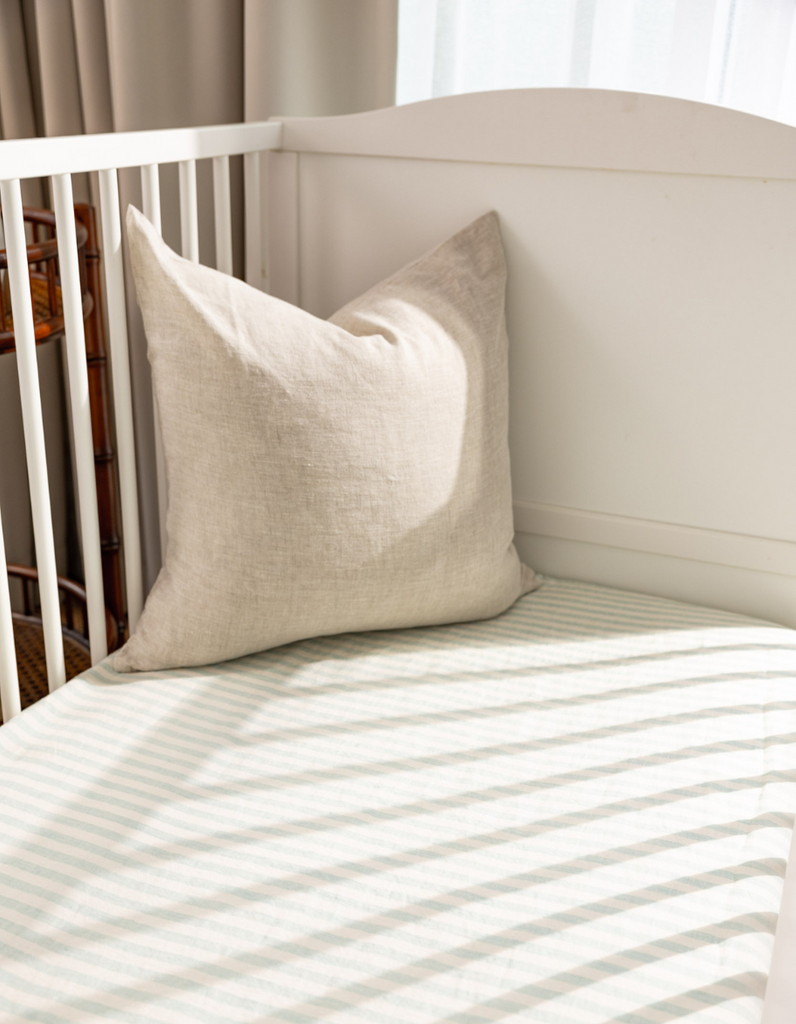 Seafoam Green Stripe Linen Cot Sheet by Salt Living