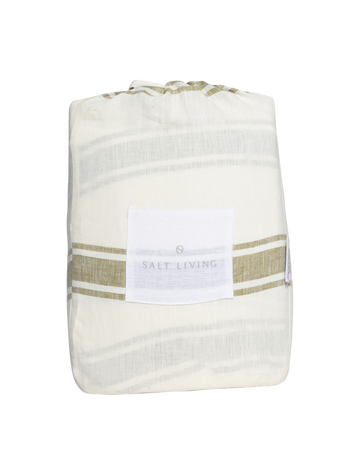 Linen Fitted Cot Sheet - Kelp Ticking Stripe by Salt Living