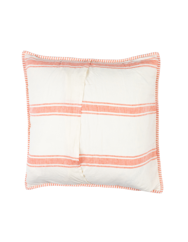 Quilted Euro Sham - Red Coral Stripe Linen 
