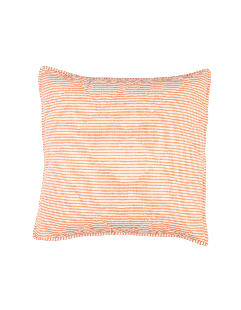 Quilted Euro Sham - Red Coral Stripe Linen 