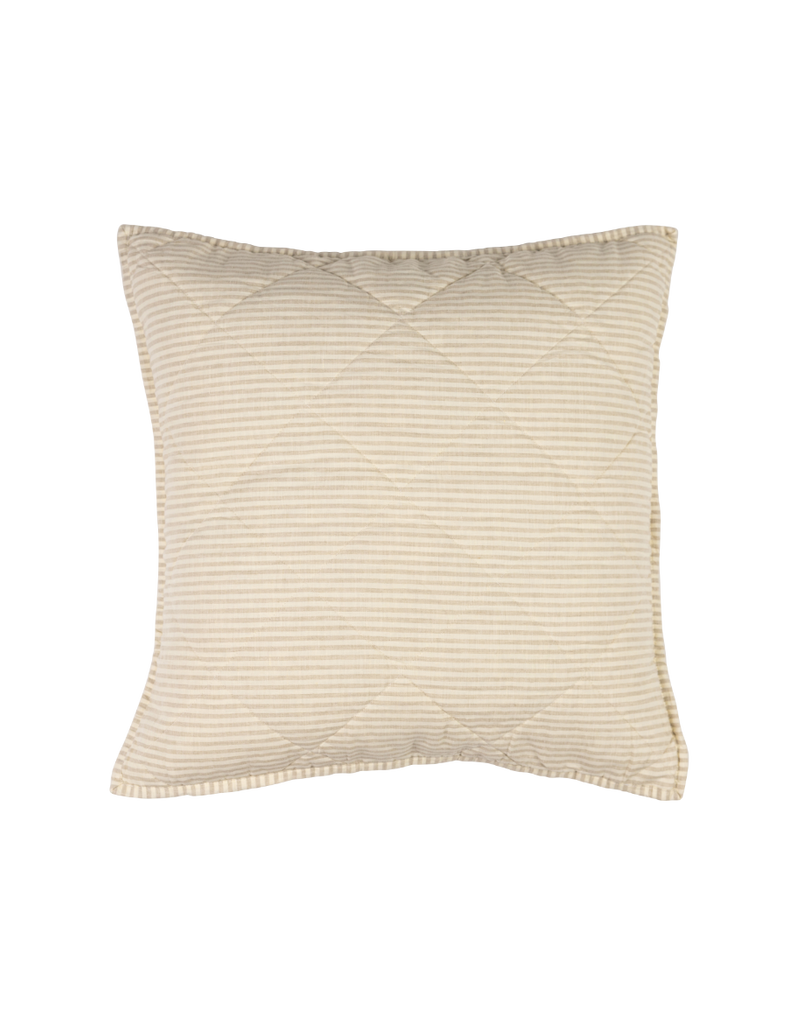 100% French Linen Quilted Euro Sham - Natural Stripe Linen