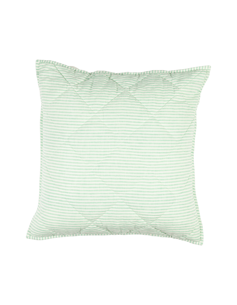 Quilted Euro Pillow Sham - Sea Green Stripe Linen