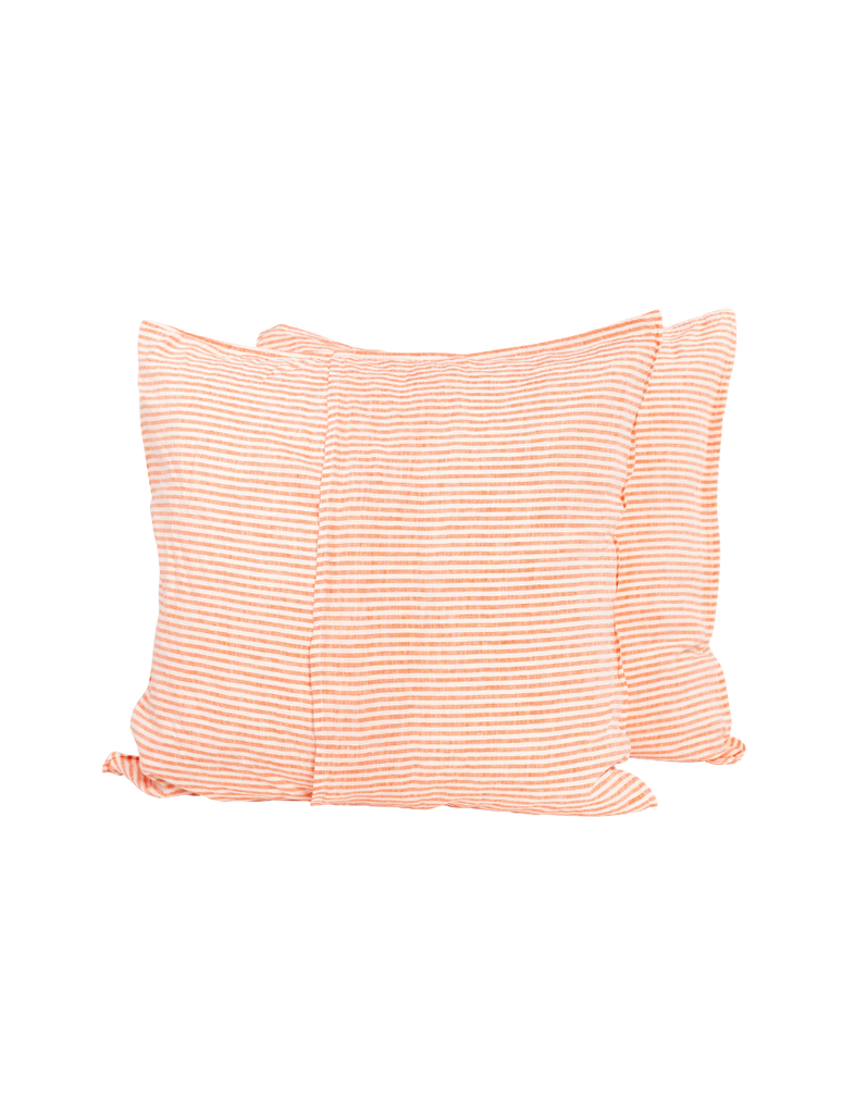 Linen Euro Pillowcase Set - Red Coral Thin Stripe 