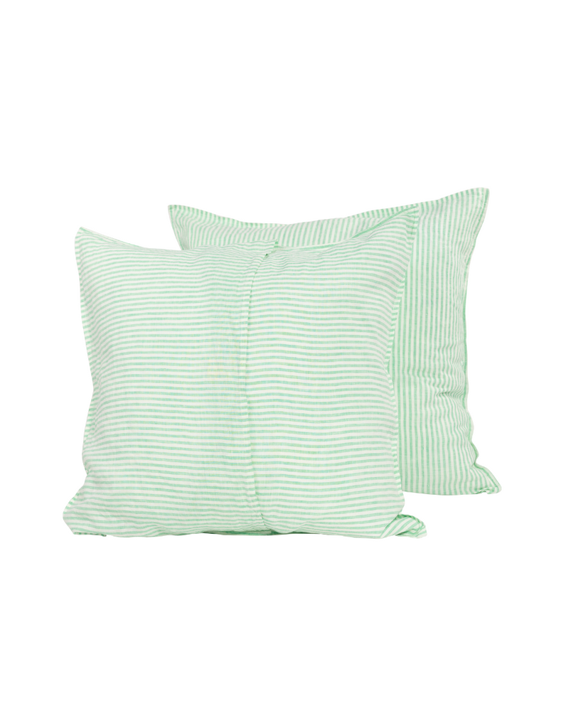 Linen Euro Pillowcase Set - Sea Green Thin Stripe