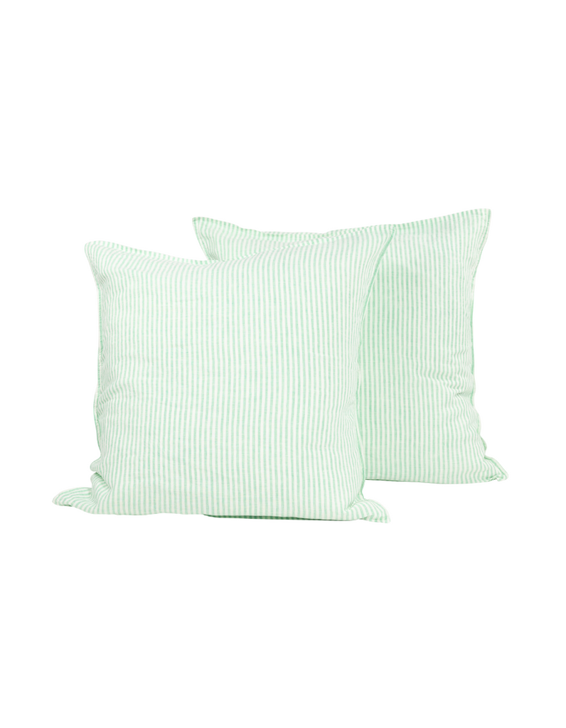 Linen Euro Pillowcase Set - Sea Green Thin Stripe