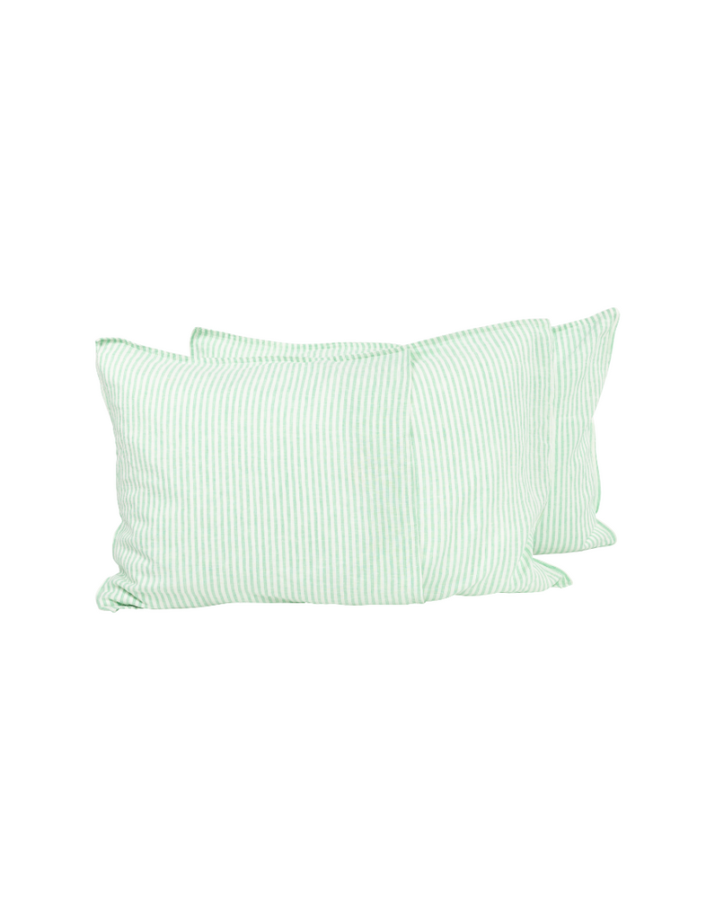 Linen Pillowcase Set - Sea Green Thin Stripe Yarn dyed
