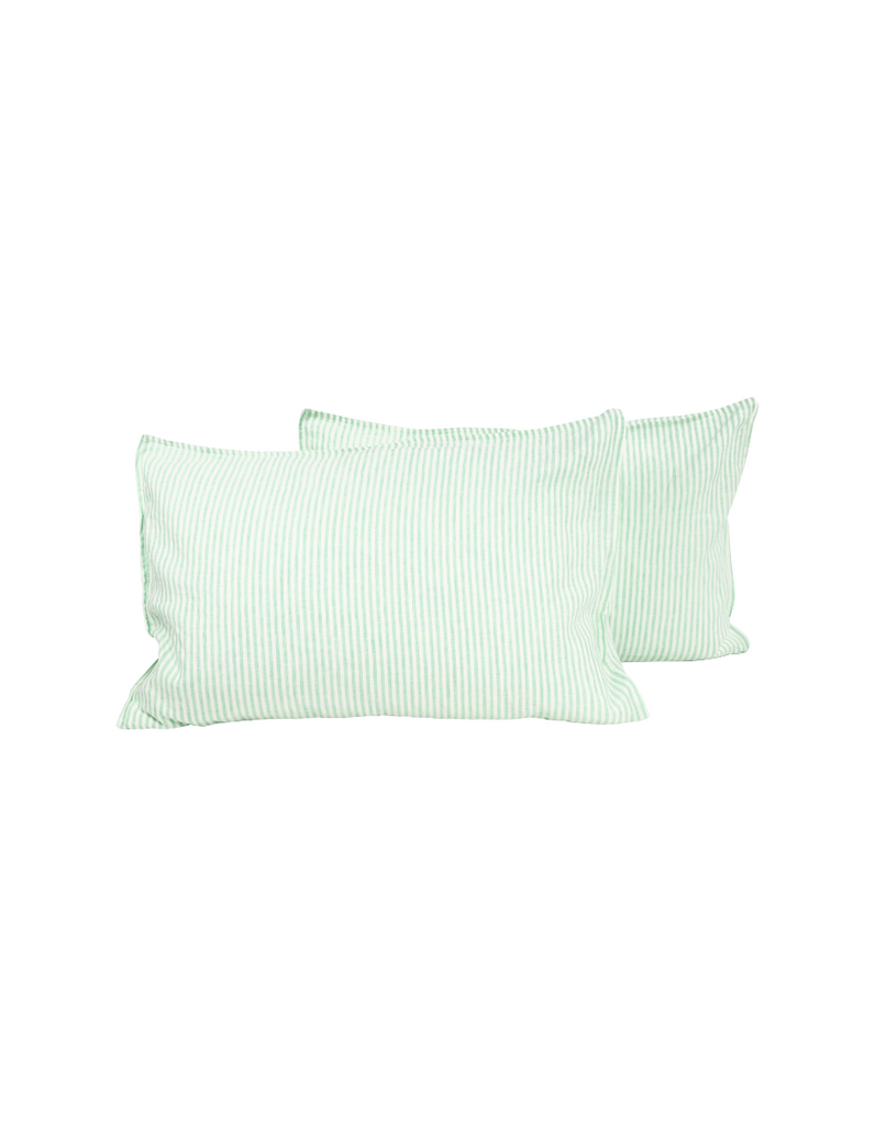 Linen Pillowcase Set - Sea Green Thin Stripe Yarn dyed