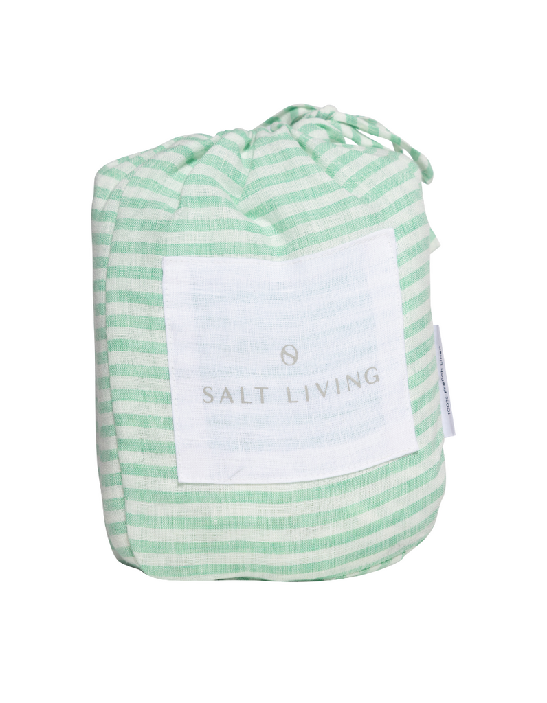 Linen Pillowcase Set - Sea Green Thin Stripe Yarn dyed
