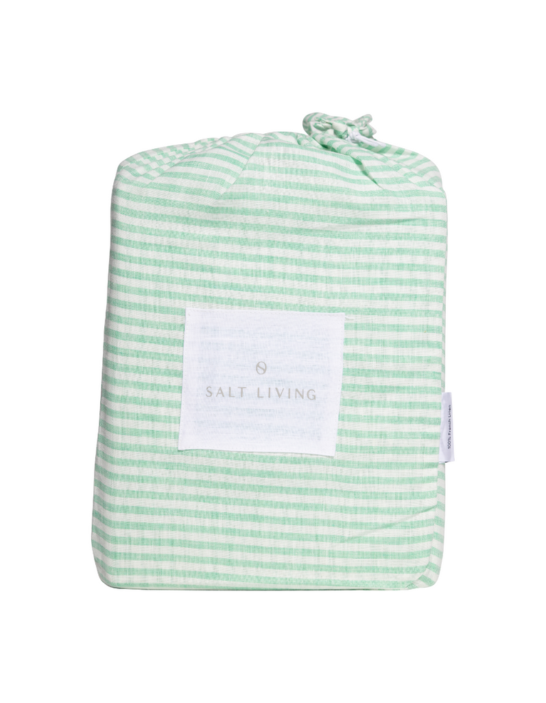 Linen Flat Sheet - Sea Green Thin Stripe 