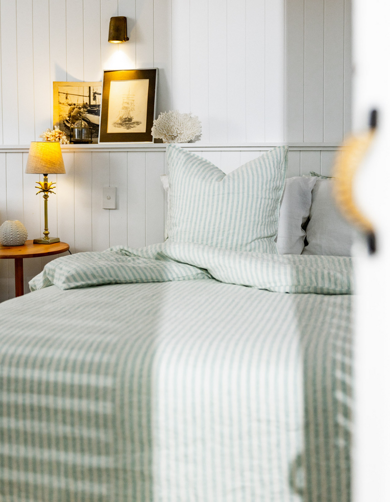 SEAFOAM Stripe Bed Linen 100% Linen Sheet Set from Salt Living 