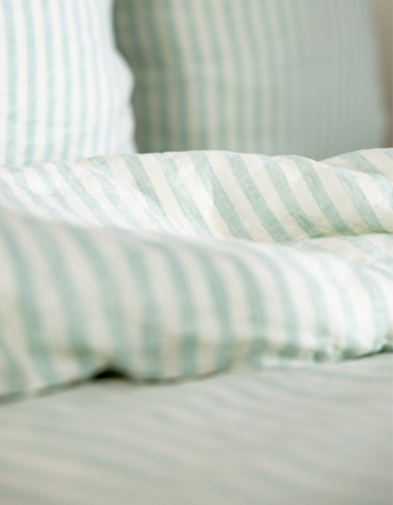 Seafoam Green Stripe Linen Sheets