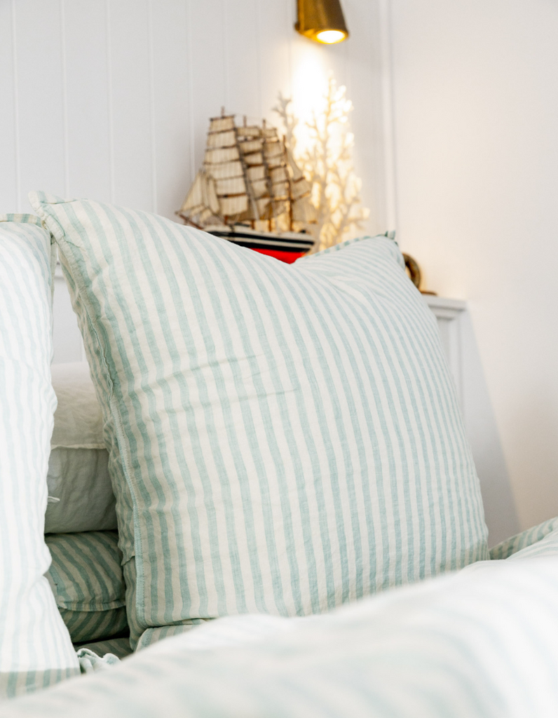 Seafoam Green Stripe Linen Euro Pillowcase
